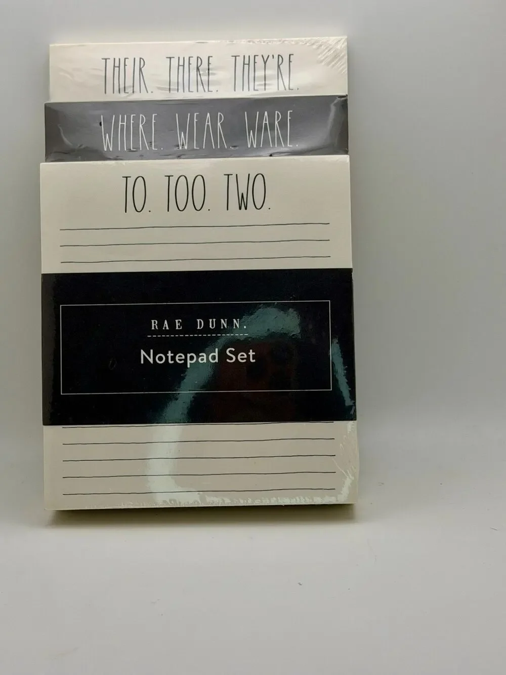 Rae Dunn Grammar-Themed Notepad Set 3-Piece Lined Pages Neutral Colors New